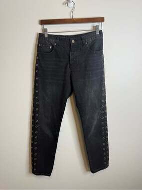 NEON BLONDE black grommet jeans open holes straight leg size 26